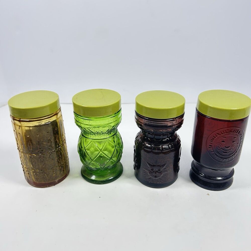 Lot of 4 Vintage 1970s Wheaton Glass 4” Rainbow Spice Shaker Jars
